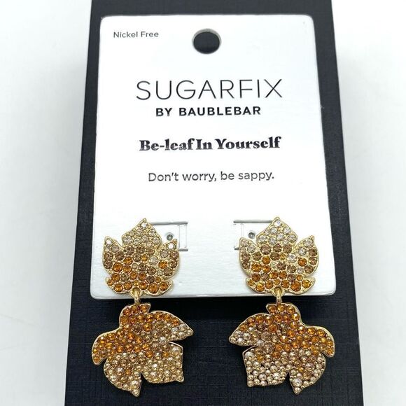 Sugarfix by BaubleBar Earrings Gold Be Leaf In Yourself New Statement Jewel - Picture 3 of 5